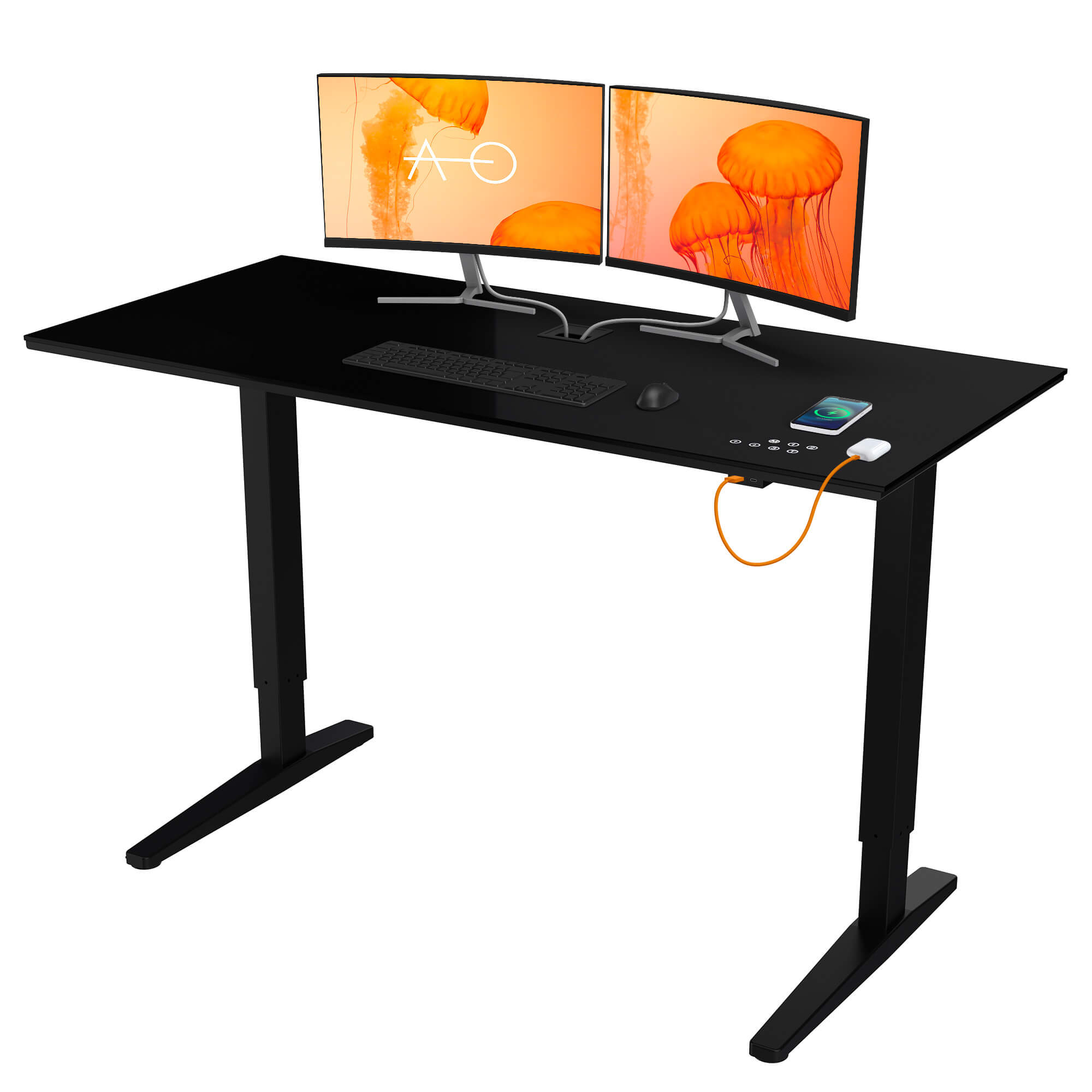 Elektrisch höhenverstellbarer Schreibtisch 140x65 mit Wireless Charger